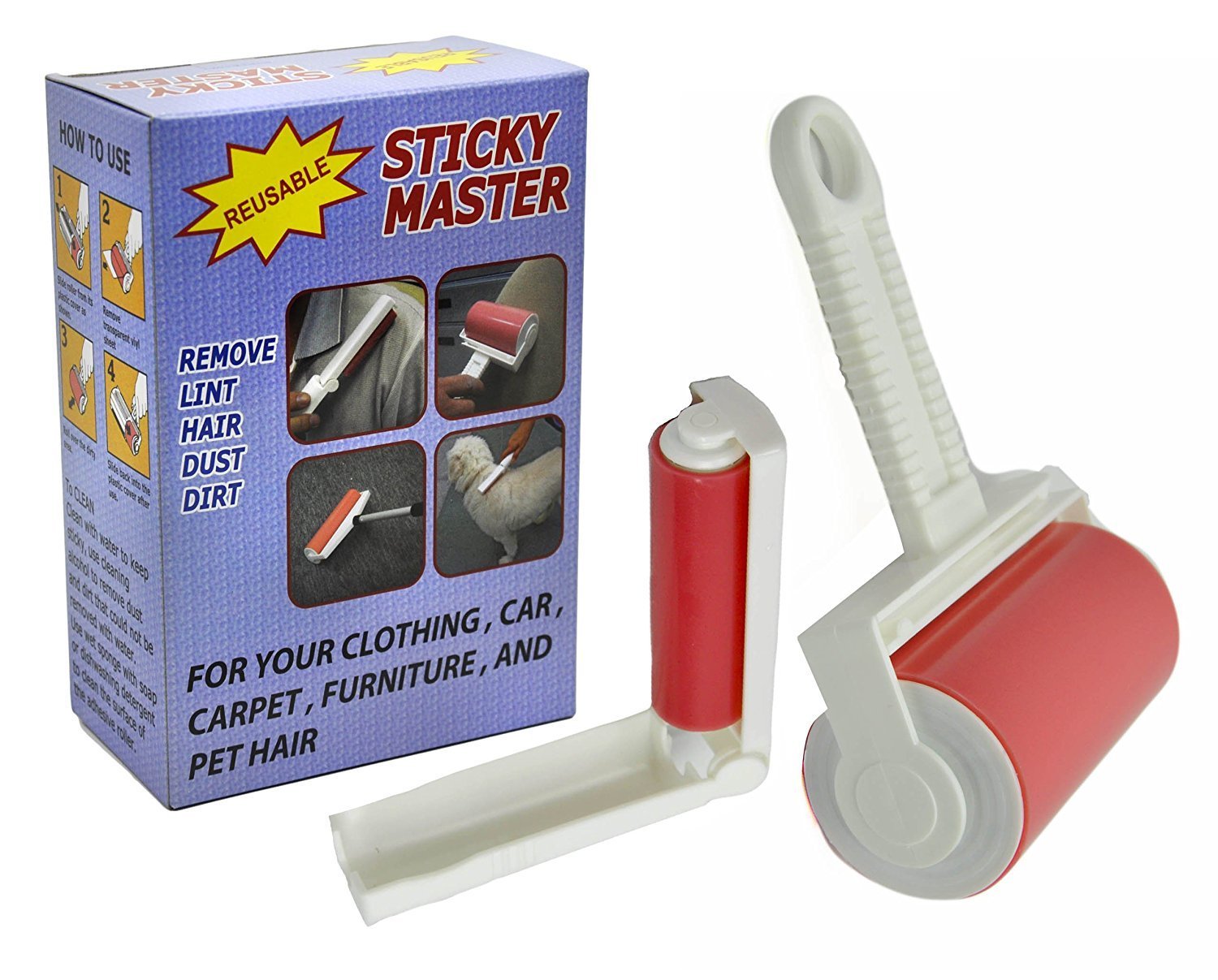 Sticky Master Reusable Lint Roller - Washable Silicone Lint Remover and  Travel Size Roller Set