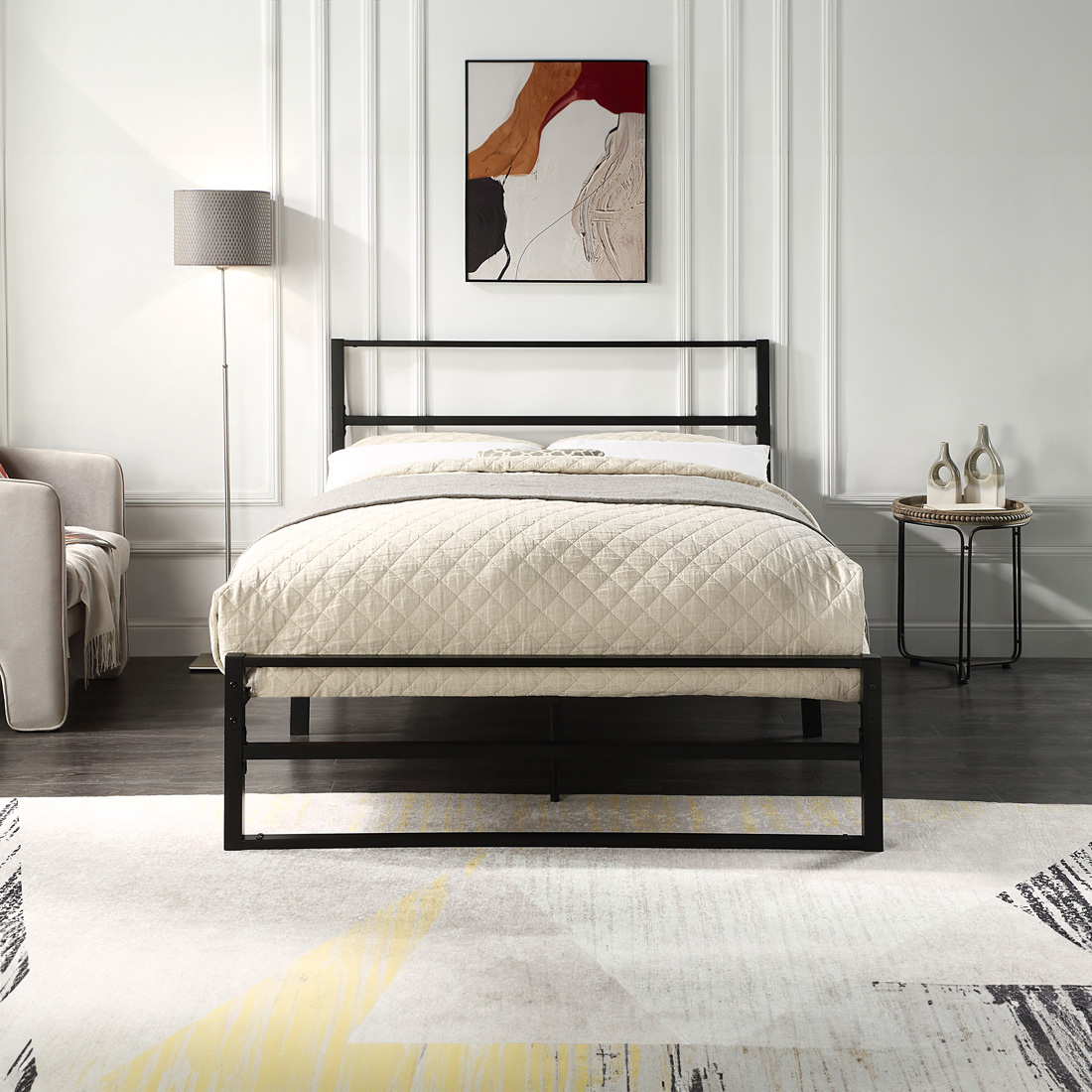 BALDOCK MODERN BLACK METAL BED FRAME - SINGLE, SMALL DOUBLE, DOUBLE - Picture 24 of 28