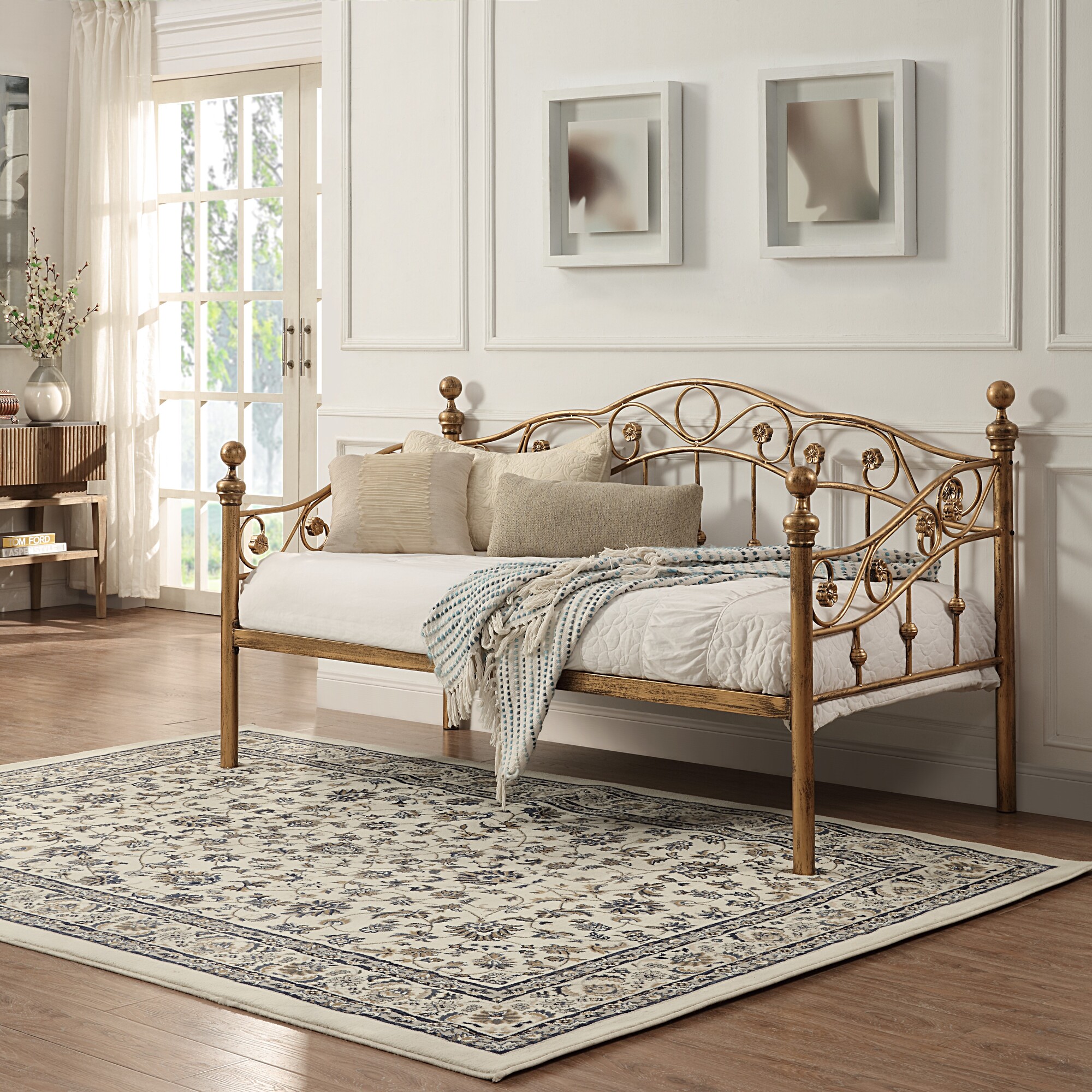 ESSENDON VINTAGE LIVING ROOM BEDROOM SINGLE ANTIQUE BRASS METAL DAY BED - Picture 7 of 11