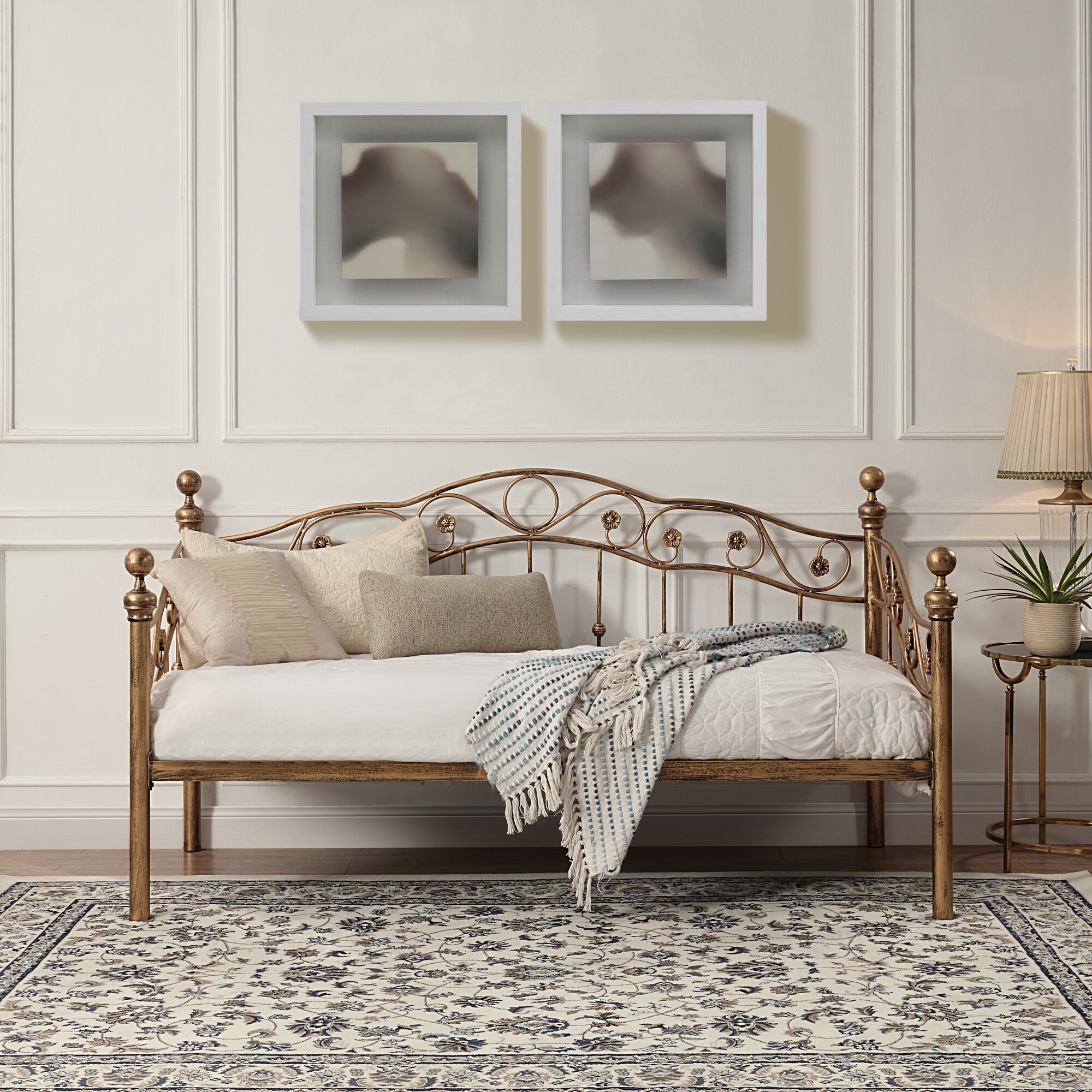 ESSENDON VINTAGE LIVING ROOM BEDROOM SINGLE ANTIQUE BRASS METAL DAY BED - Picture 8 of 11