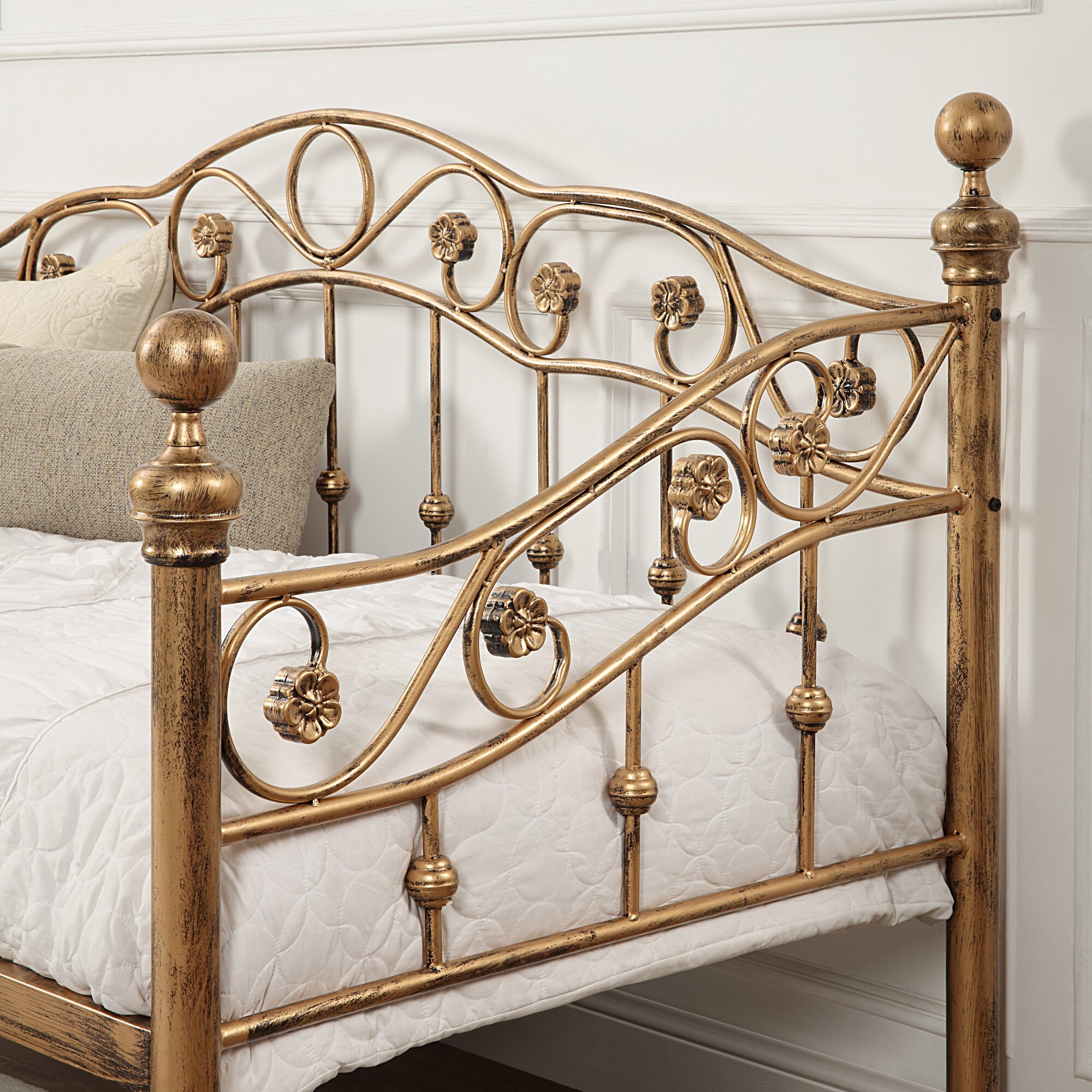 ESSENDON VINTAGE LIVING ROOM BEDROOM SINGLE ANTIQUE BRASS METAL DAY BED - Picture 9 of 11