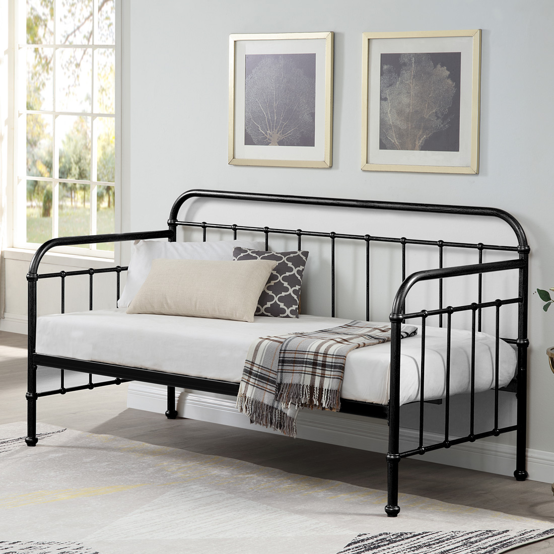Setsail 3ft Metal Bed Frame Day Bed | for Living Room Children Room Guest Room | Single Bed Sofa bed |Fits for 90x190 cm Mattress | Black 35 ICKLEFORD INDUSTRIAL LIVING ROOM BEDROOM METAL DAY BED FRAME