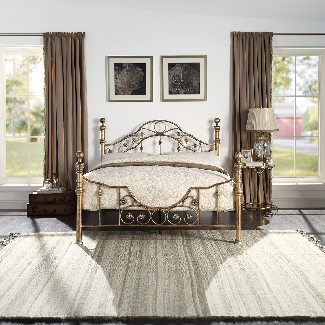 LETCHWORTH VICTORIAN BRUSHED ANTIQUE BRASS METAL BED FRAME - SMALL DOUBLE - KING - Picture 15 of 25