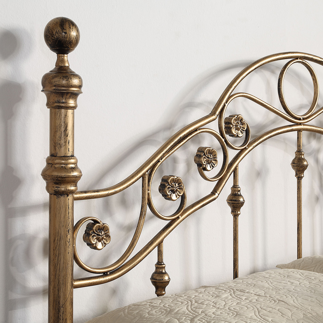 LETCHWORTH VICTORIAN BRUSHED ANTIQUE BRASS METAL BED FRAME - SMALL DOUBLE - KING - Picture 16 of 25