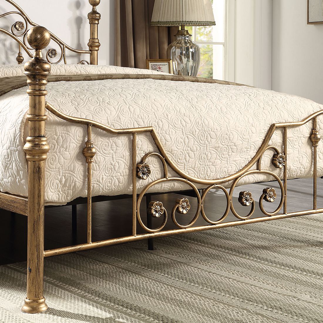 LETCHWORTH VICTORIAN BRUSHED ANTIQUE BRASS METAL BED FRAME - SMALL DOUBLE - KING - Picture 17 of 25
