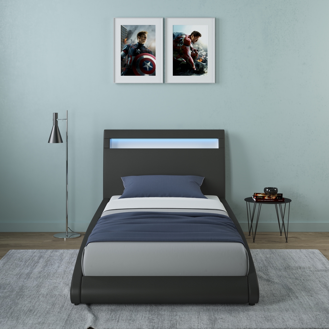 NEPTUNE LED LIGHTS HEADBOARD GAMING STYLE FAUX LEATHER BED FRAME - Picture 11 of 21