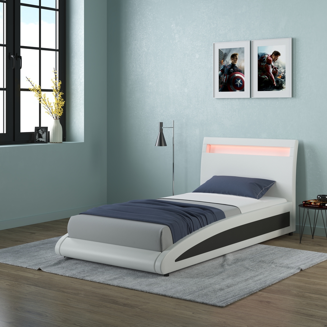 NEPTUNE LED LIGHTS HEADBOARD GAMING STYLE FAUX LEATHER BED FRAME - Picture 17 of 21