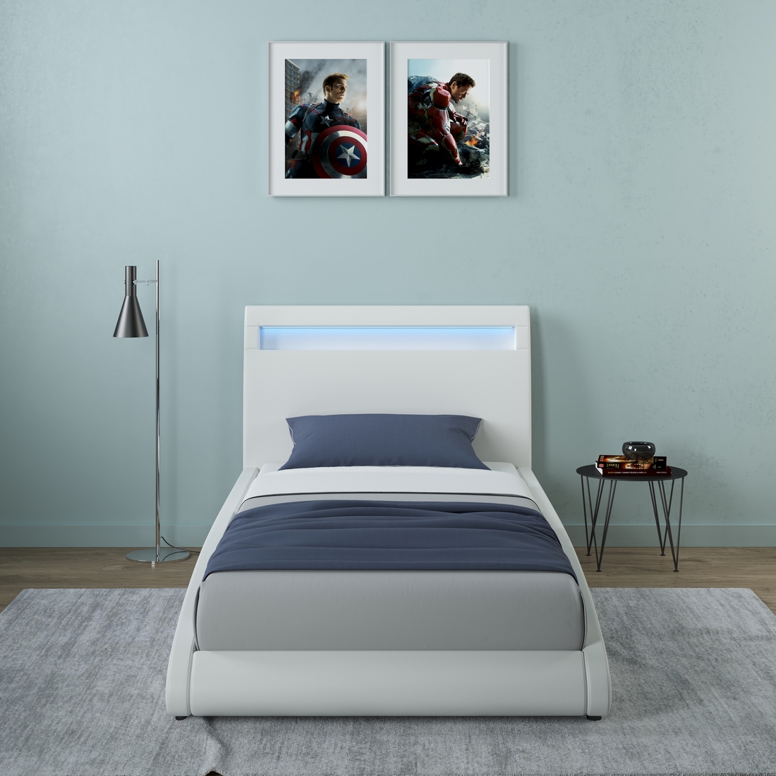 NEPTUNE LED LIGHTS HEADBOARD GAMING STYLE FAUX LEATHER BED FRAME - Picture 18 of 21
