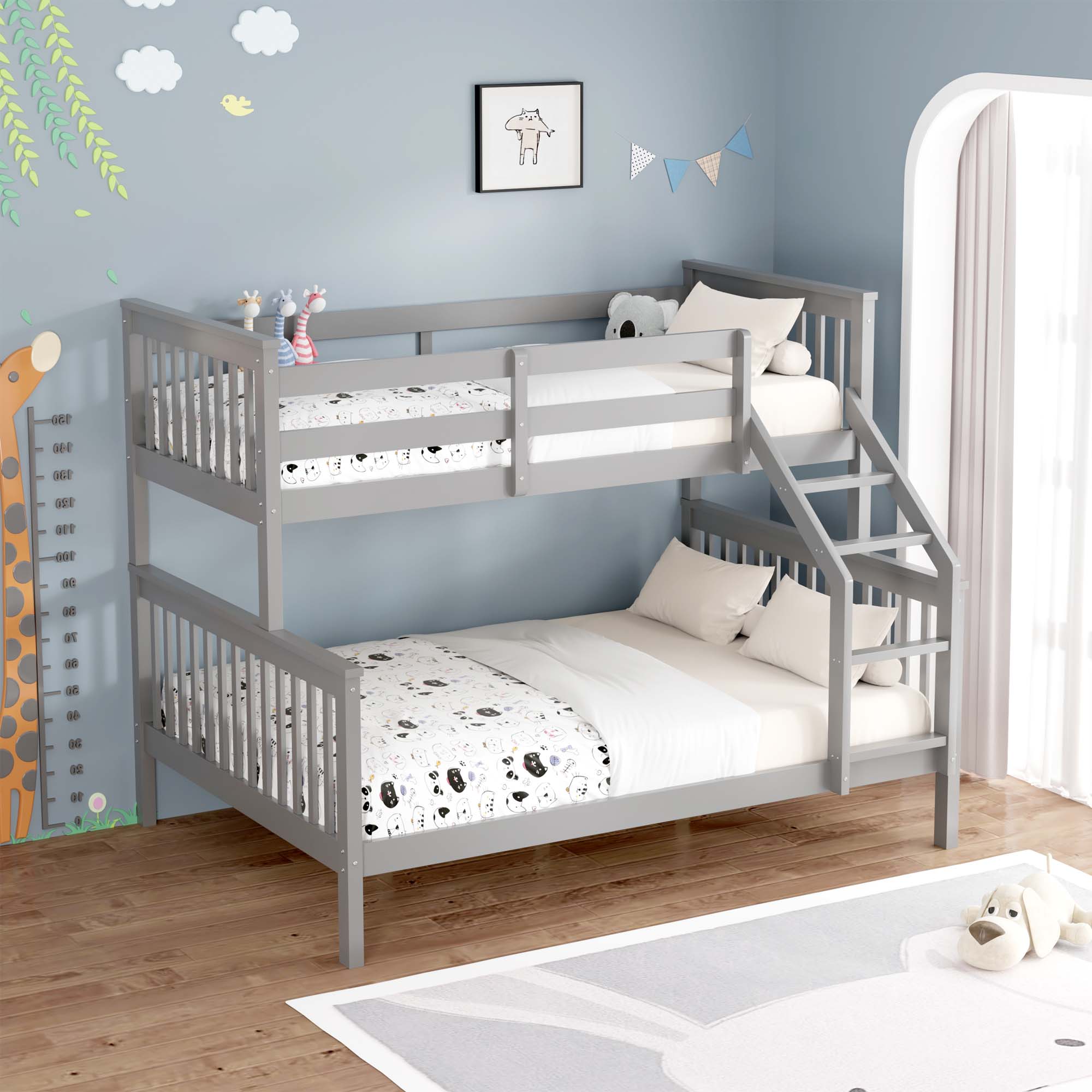 NOAH GREY WOODEN TRIPLE SLEEPER BUNK BED SINGLE & DOUBLE - Picture 9 of 14