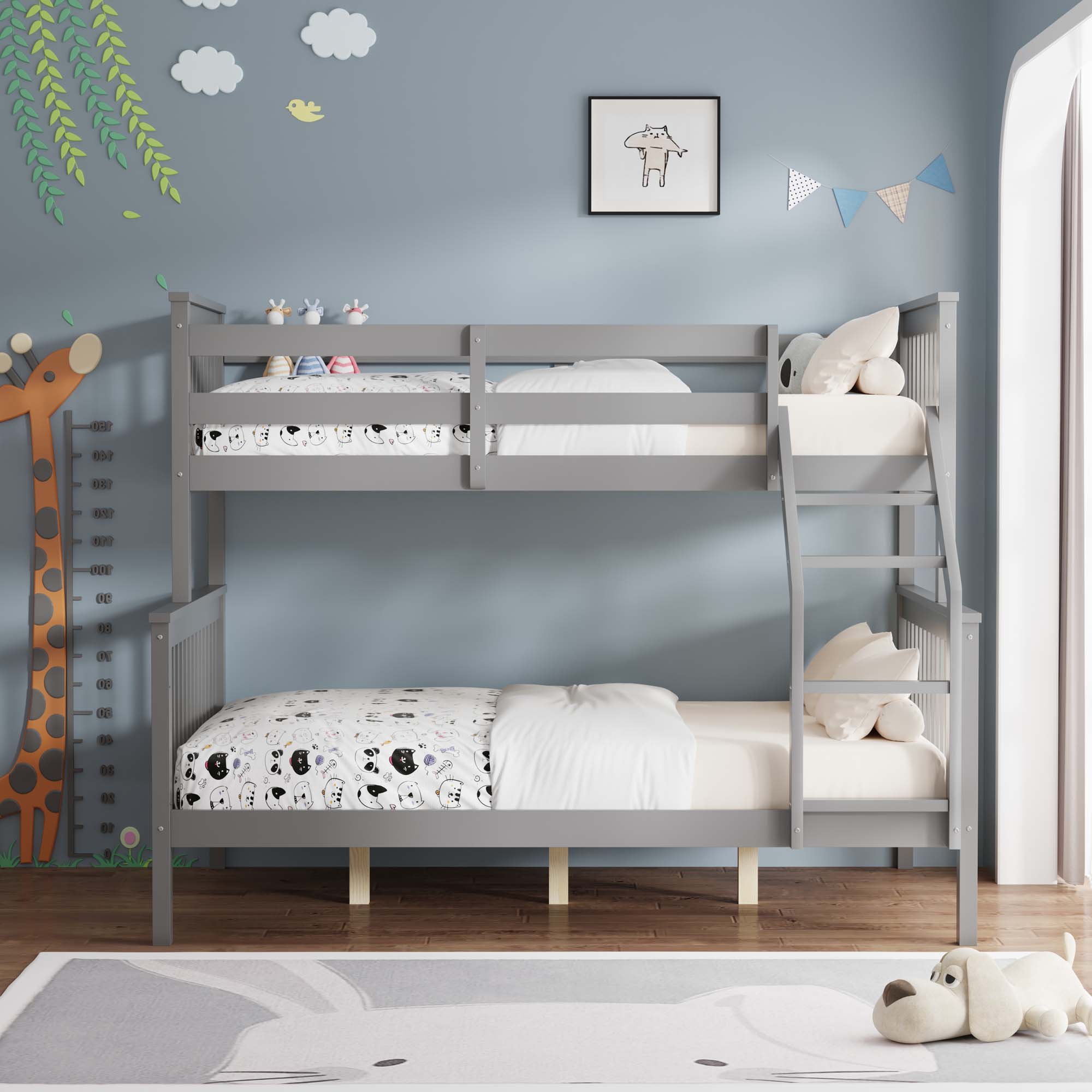 NOAH GREY WOODEN TRIPLE SLEEPER BUNK BED SINGLE & DOUBLE - Picture 10 of 14