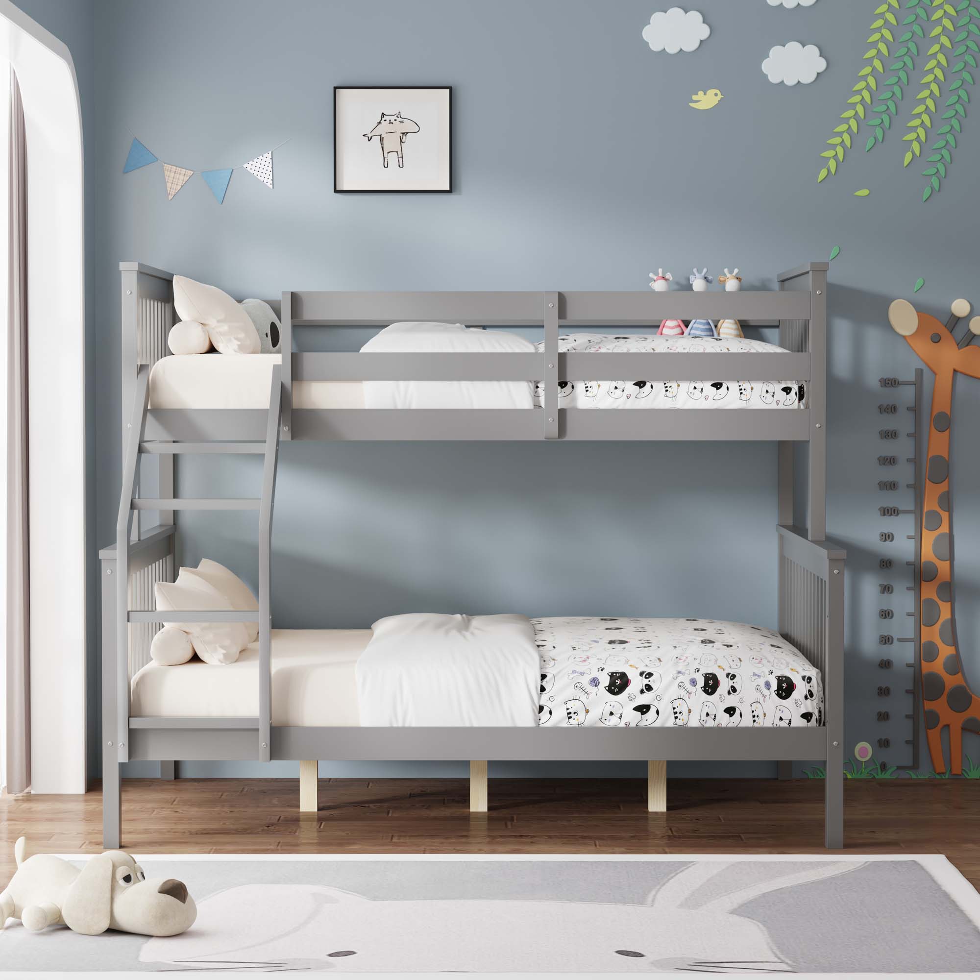 NOAH GREY WOODEN TRIPLE SLEEPER BUNK BED SINGLE & DOUBLE - Picture 11 of 14