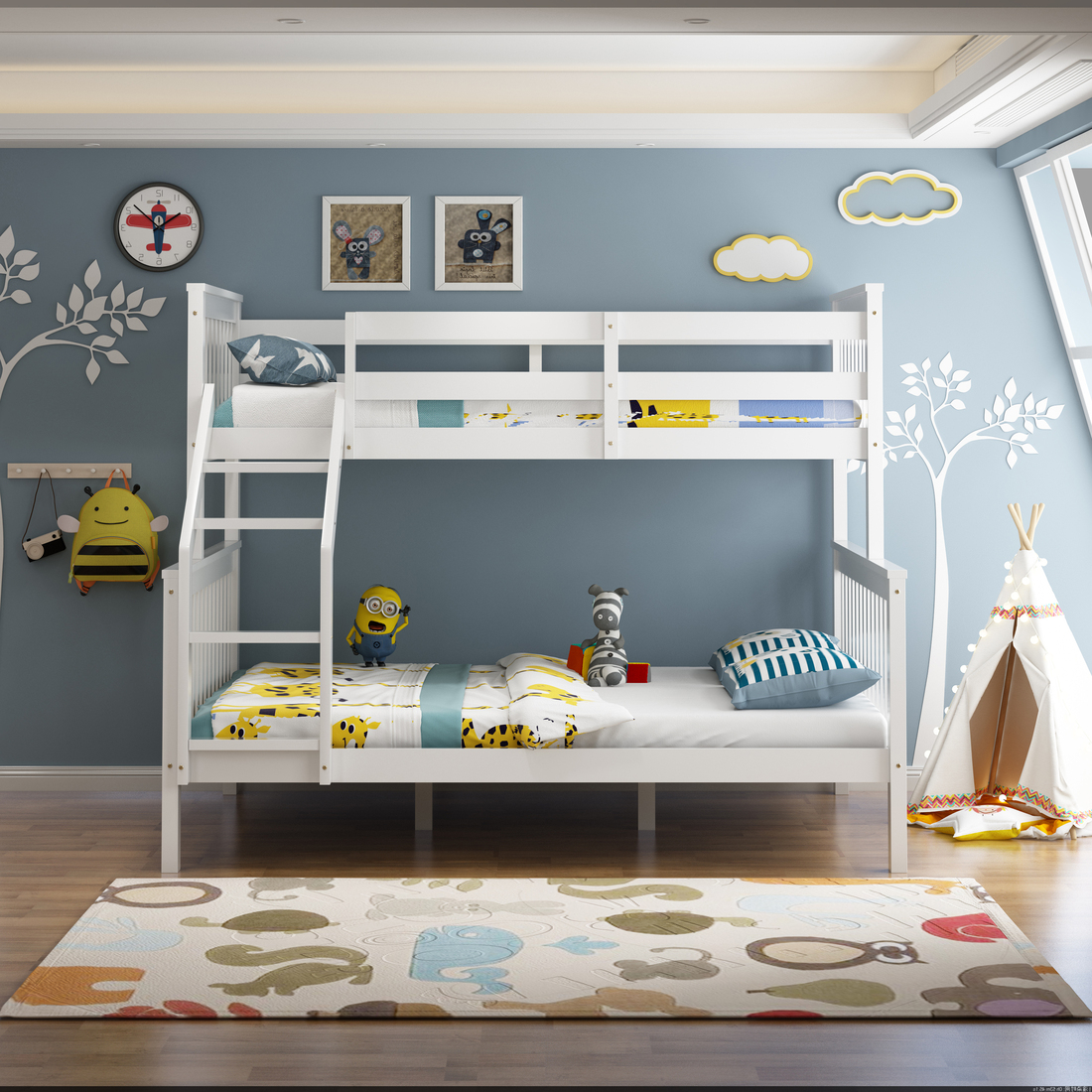 NOAH WHITE WOODEN TRIPLE SLEEPER BUNK BED SINGLE & DOUBLE - Picture 68 of 71