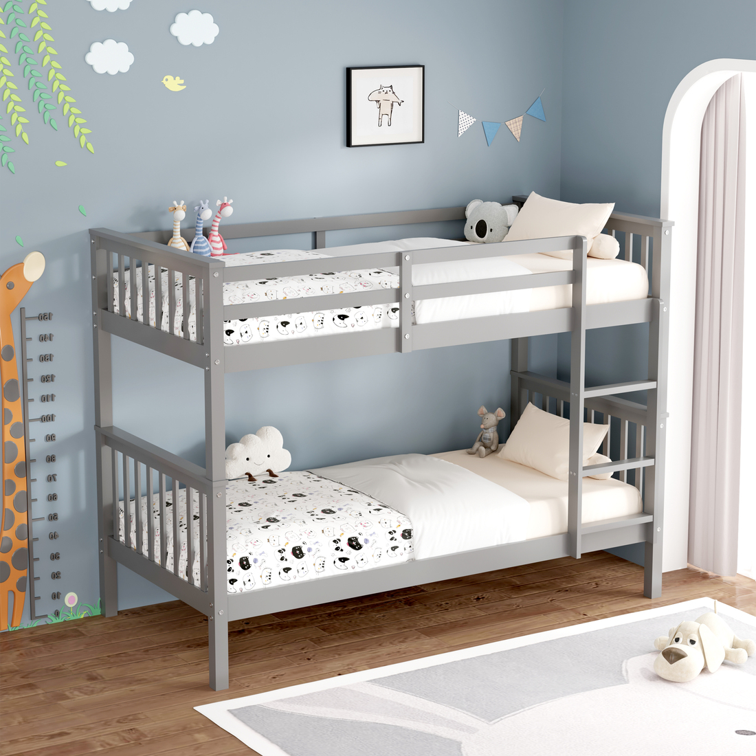 OLIVER GREY WOODEN SINGLE BUNK BED FRAME - Picture 9 of 15