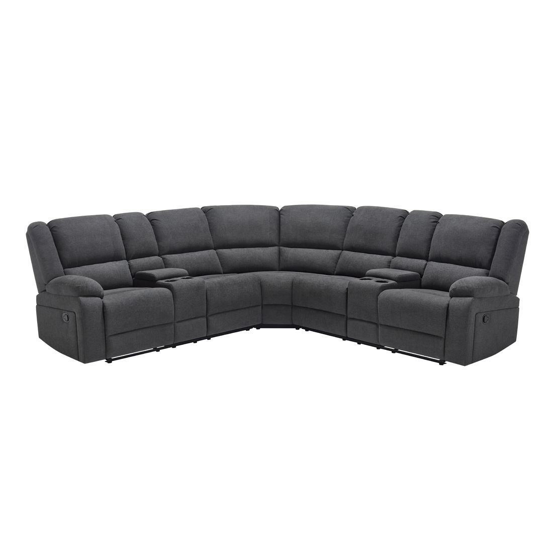 PRAGA 5 SEATER CORNER SOFA MODERN FABRIC RECLINER SOFA w DRINKS CONSOLES