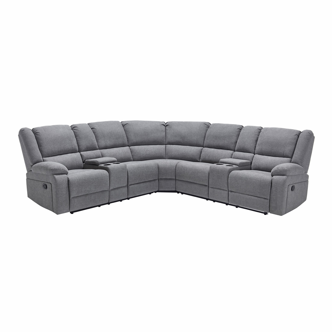 PRAGA 5 SEATER CORNER SOFA MODERN FABRIC RECLINER SOFA w DRINKS CONSOLES