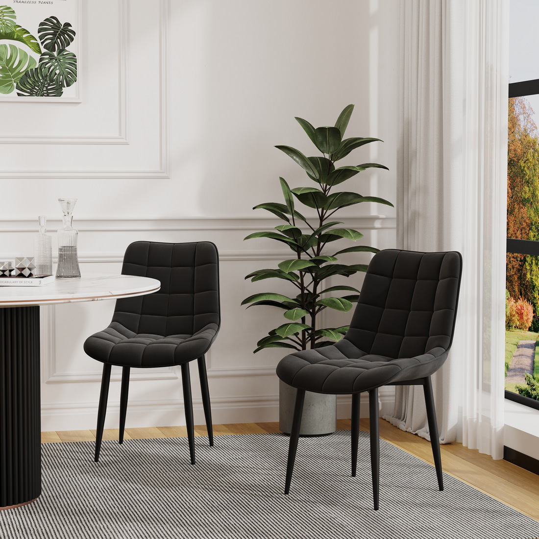 SET OF 4 NOVA MODERN VELVET DINING CHAIR PADDED SEAT METAL LEGS KITCHEN