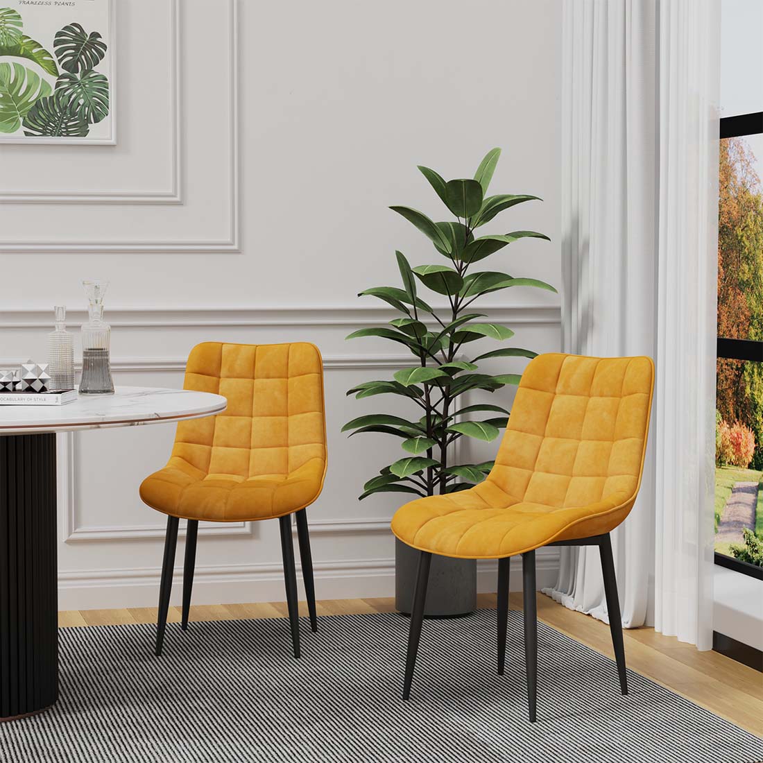 SET OF 2 NOVA MODERN VELVET DINING CHAIR PADDED SEAT METAL LEGS KITCHEN