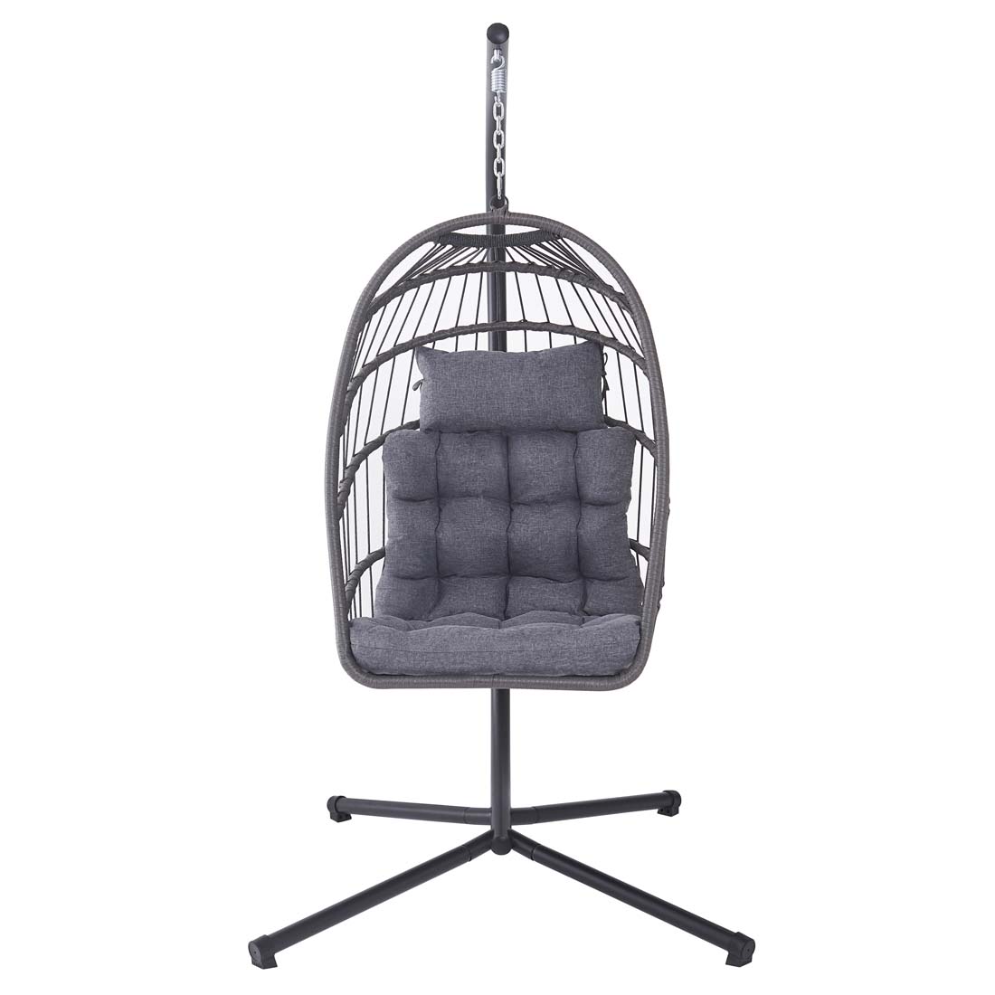 TAHITI HANGING RATTAN GARDEN PATIO EGG SWING OUTDOOR CHAIR PREMIUM CUSHION GREY
