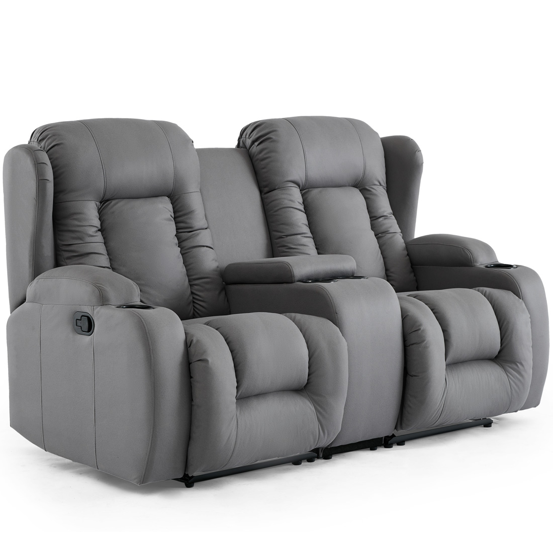 CAESAR 2 SEATER TECHNOLOGY FABRIC MODERN MANUAL RECLINER SOFA w DRINKS CONSOLE