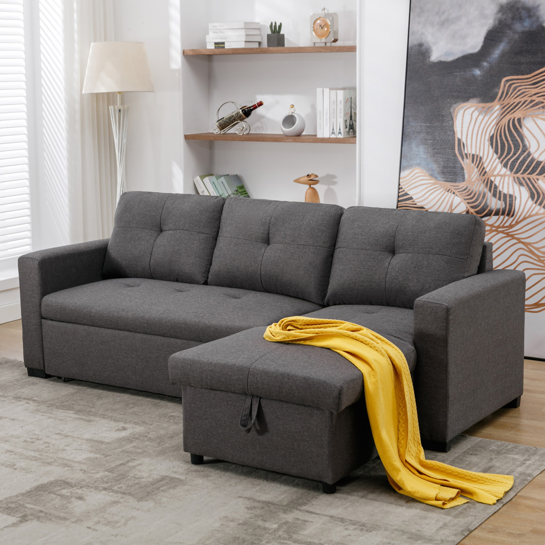 NEWPORT FABRIC CORNER CHAISE 3 SEATER  SOFA BED WITH STORAGE LEFT OR RIGHT SIDE