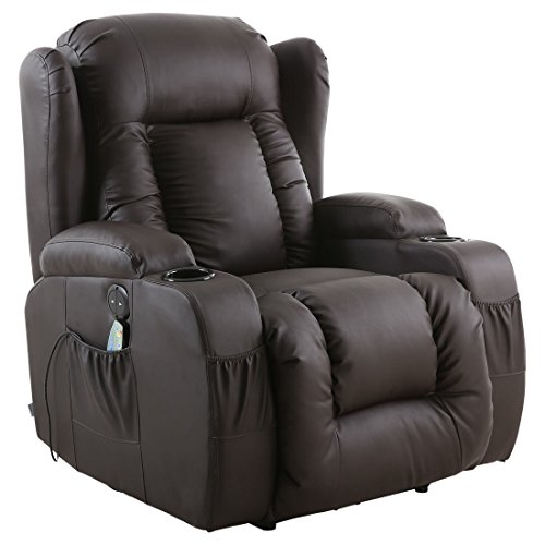 CAESAR ELECTRIC LEATHER AUTO RECLINER MASSAGE HEATED GAMING WING SOFA CHAIR