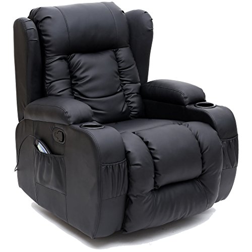 CAESAR 10 IN 1 WINGED LEATHER RECLINER CHAIR ROCKING MASSAGE SWIVEL HEATED