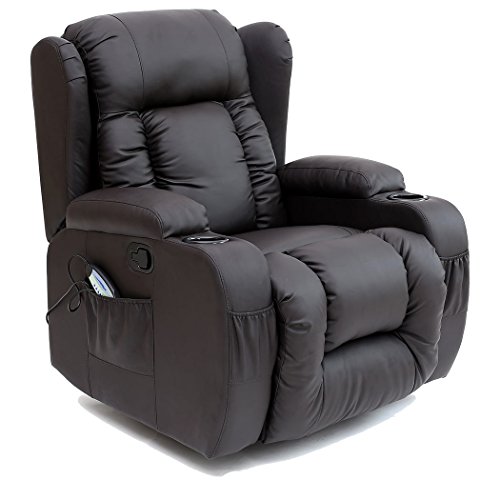 CAESAR 10 IN 1 WINGED LEATHER RECLINER CHAIR ROCKING MASSAGE SWIVEL HEATED