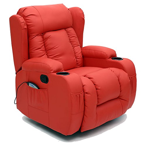 CAESAR 10 IN 1 WINGED LEATHER RECLINER CHAIR ROCKING MASSAGE SWIVEL HEATED