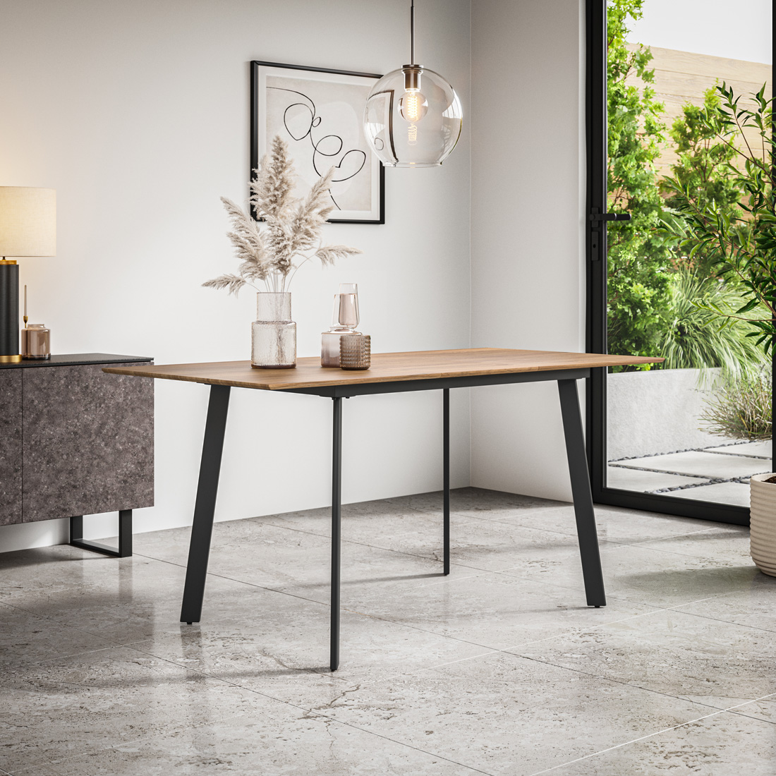 HAYDON EXTENDING DINING TABLE MODERN w BLACK LEGS
