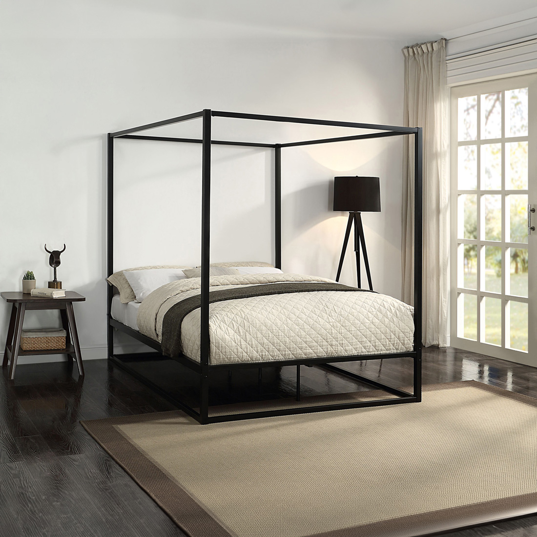 ASHWELL 4 POSTER METAL BED FRAME BLACK/WHITE - SINGLE/SMALL DOUBLE/DOUBLE/KING - Picture 8 of 22