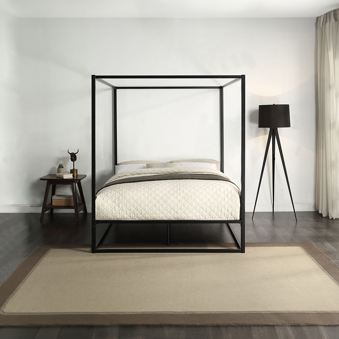 ASHWELL 4 POSTER METAL BED FRAME BLACK/WHITE - SINGLE/SMALL DOUBLE/DOUBLE/KING - Picture 9 of 22