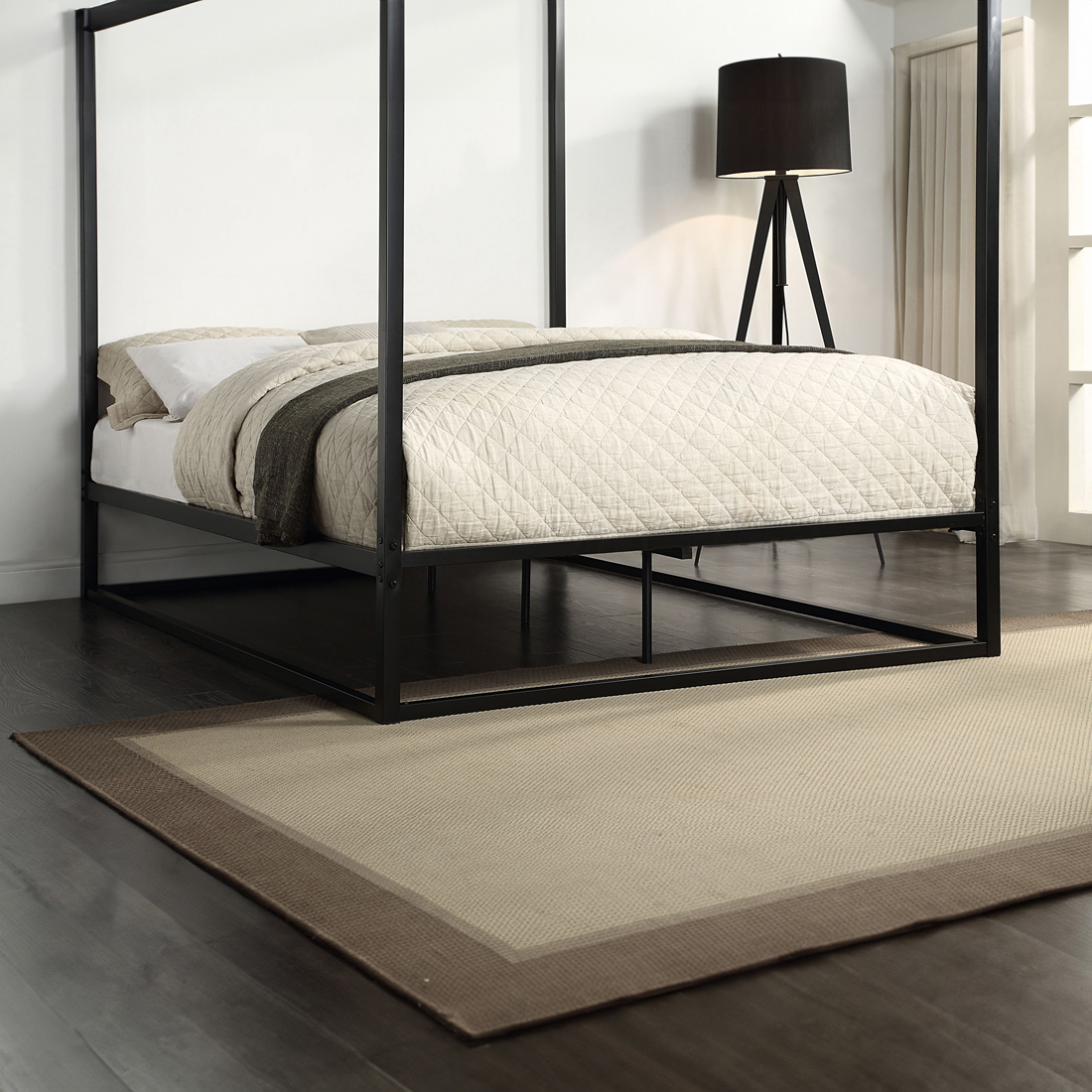 ASHWELL 4 POSTER METAL BED FRAME BLACK/WHITE - SINGLE/SMALL DOUBLE/DOUBLE/KING - Picture 11 of 22
