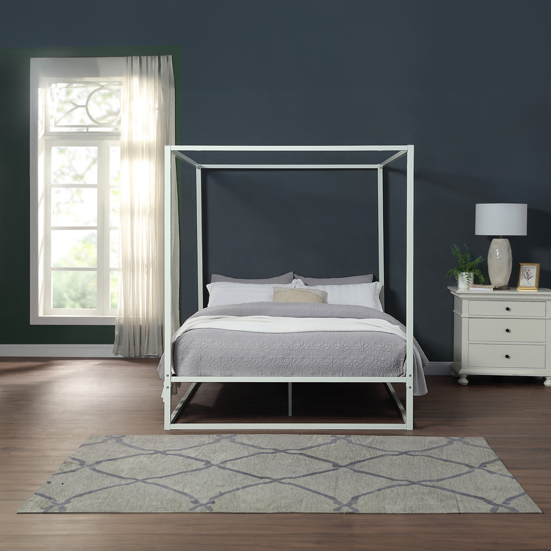ASHWELL 4 POSTER METAL BED FRAME BLACK/WHITE - SINGLE/SMALL DOUBLE/DOUBLE/KING - Picture 16 of 22