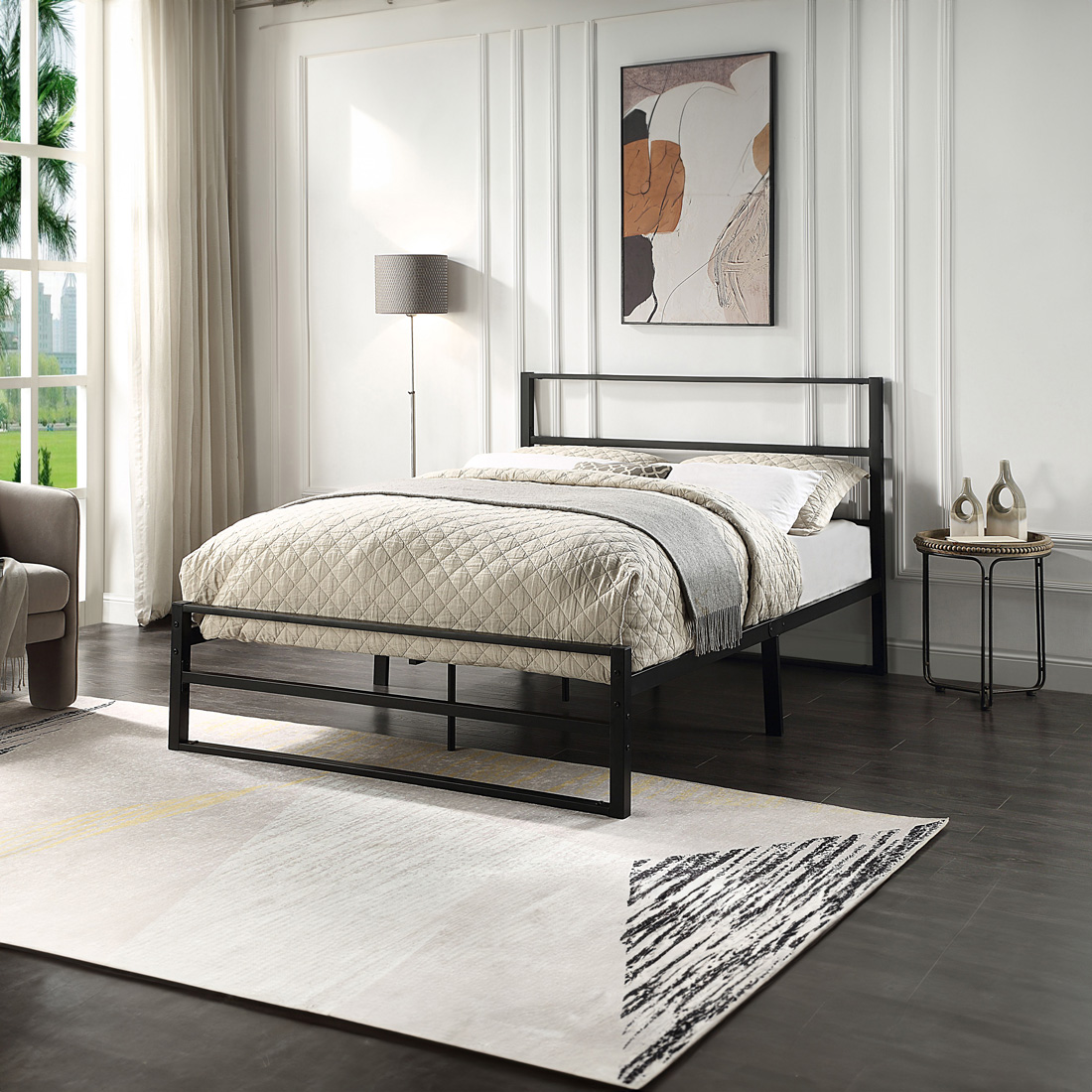 BALDOCK MODERN BLACK METAL BED FRAME - SINGLE, SMALL DOUBLE, DOUBLE - Picture 9 of 28