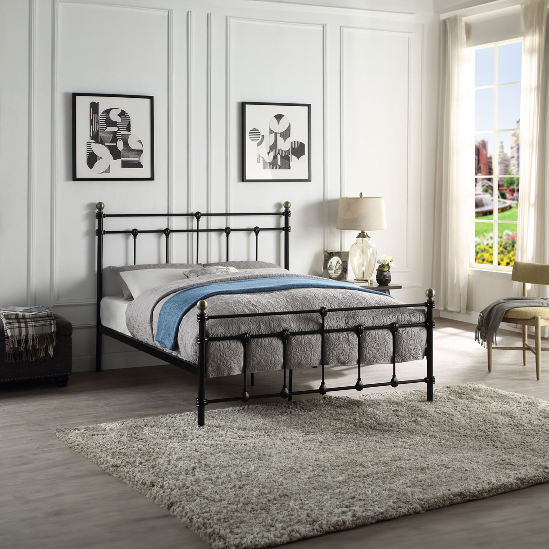 BAYFORD TRADITIONAL METAL BED FRAME - BLACK-BRASS-WHITE - SINGLE TO KING SIZE - Picture 15 of 27