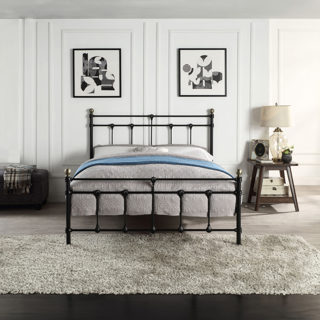 BAYFORD TRADITIONAL METAL BED FRAME - BLACK-BRASS-WHITE - SINGLE TO KING SIZE - Picture 16 of 27