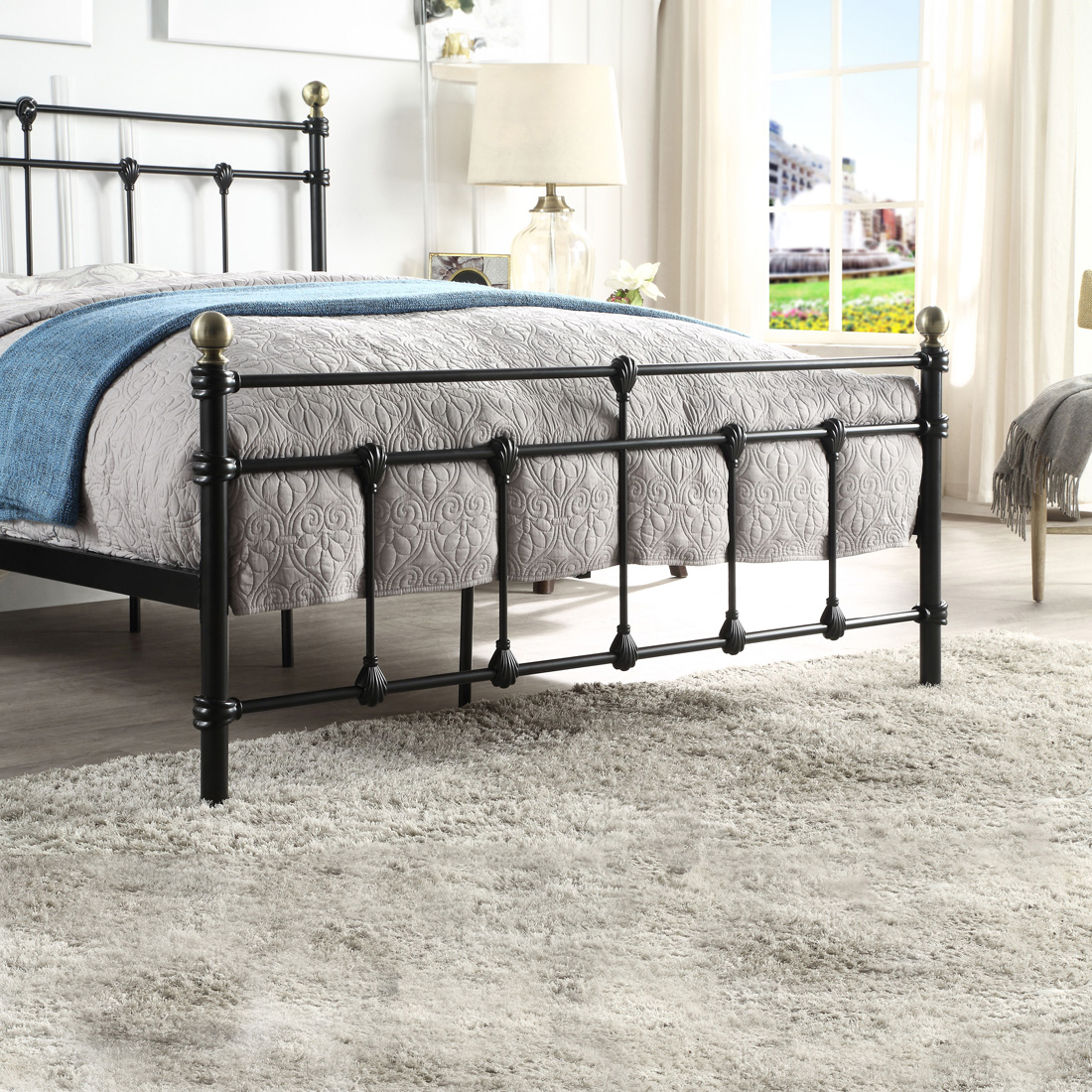 BAYFORD TRADITIONAL METAL BED FRAME - BLACK-BRASS-WHITE - SINGLE TO KING SIZE - Picture 18 of 27