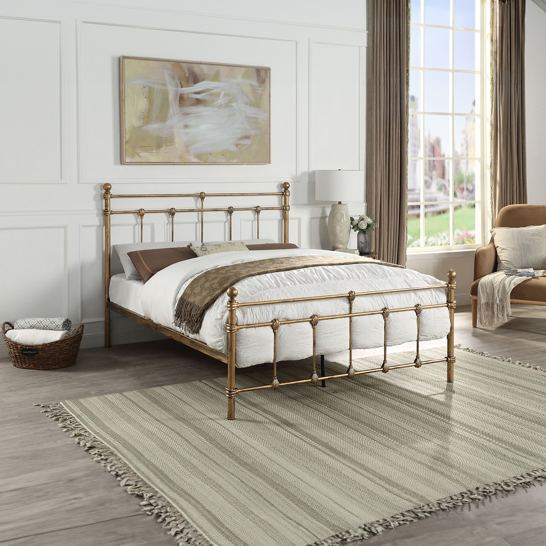 BAYFORD TRADITIONAL METAL BED FRAME - BLACK-BRASS-WHITE - SINGLE TO KING SIZE - Picture 9 of 27