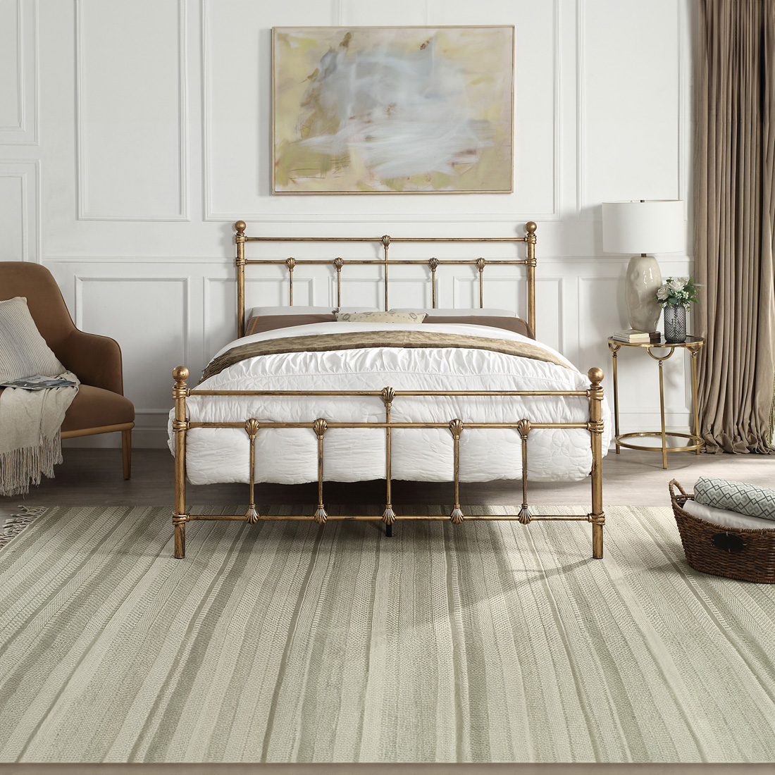 BAYFORD TRADITIONAL METAL BED FRAME - BLACK-BRASS-WHITE - SINGLE TO KING SIZE - Picture 10 of 27
