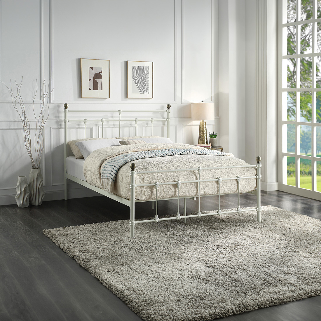 BAYFORD TRADITIONAL METAL BED FRAME - BLACK-BRASS-WHITE - SINGLE TO KING SIZE - Picture 22 of 27