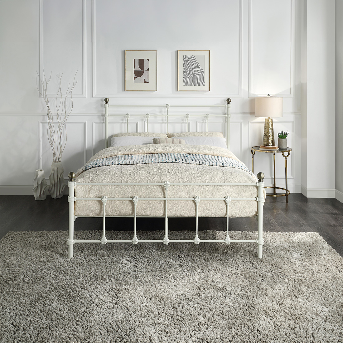 BAYFORD TRADITIONAL METAL BED FRAME - BLACK-BRASS-WHITE - SINGLE TO KING SIZE - Picture 23 of 27
