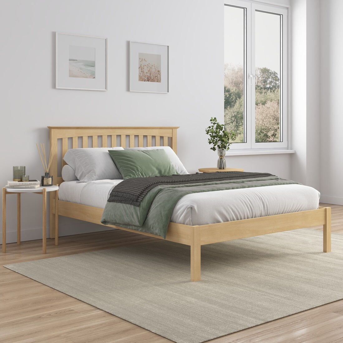 DUNKELD SOLID WOODEN OAK BED FRAME LOW FOOTBOARD SHAKER STYLE - DOUBLE/KING SIZE
