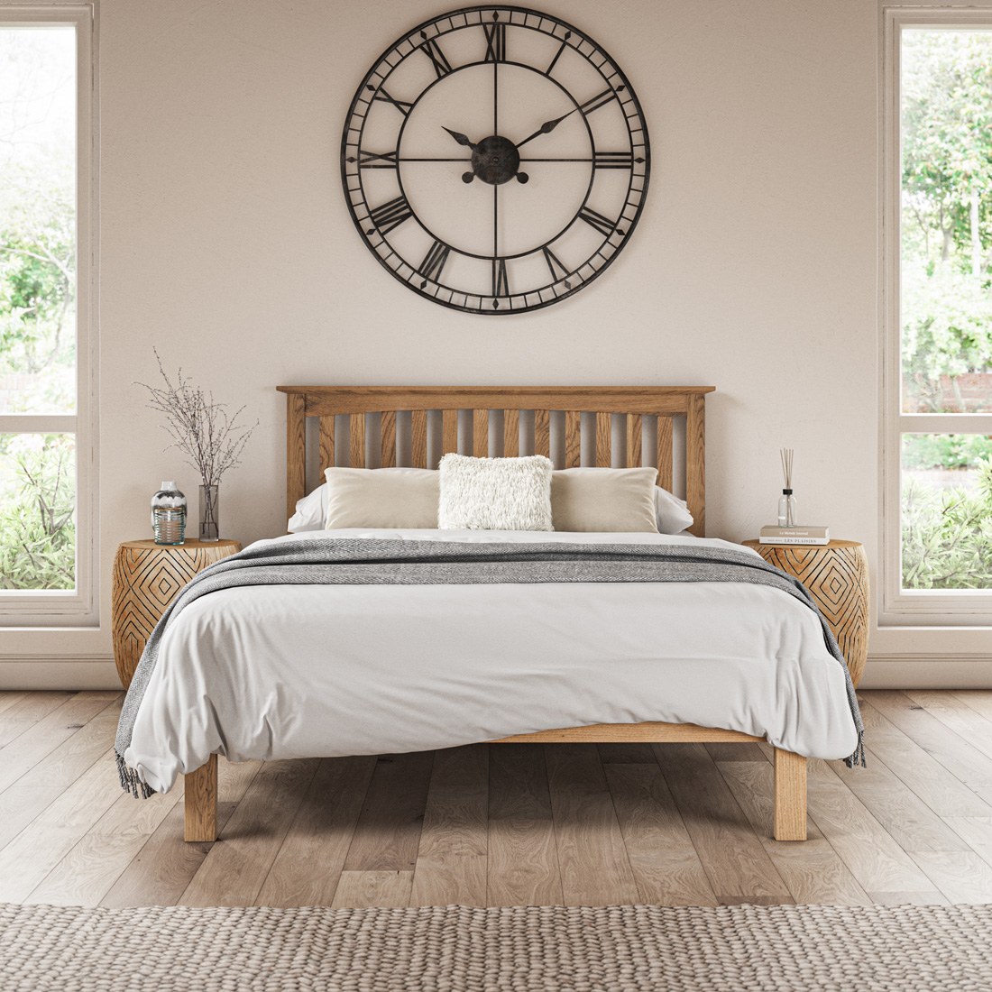 DUNKELD SOLID WOODEN OAK BED FRAME LOW FOOTBOARD SHAKER STYLE - DOUBLE/KING SIZE - Picture 10 of 22