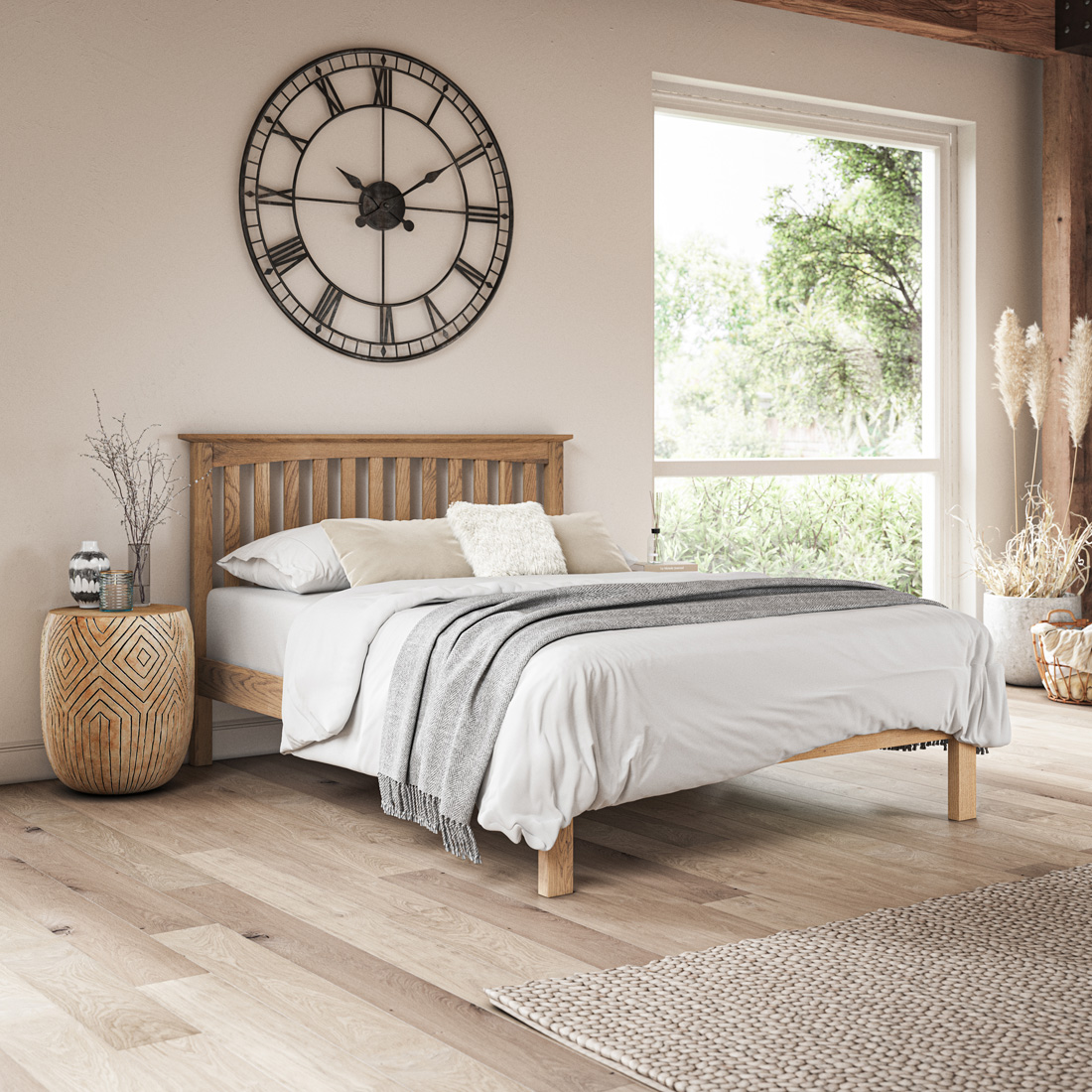 DUNKELD SOLID WOODEN OAK BED FRAME LOW FOOTBOARD SHAKER STYLE - DOUBLE/KING SIZE - Picture 16 of 22