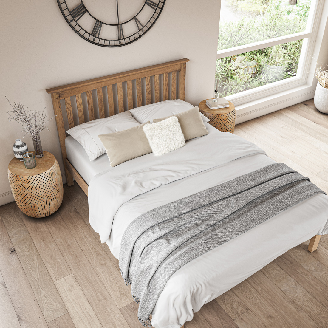 DUNKELD SOLID WOODEN OAK BED FRAME LOW FOOTBOARD SHAKER STYLE - DOUBLE/KING SIZE - Picture 18 of 22