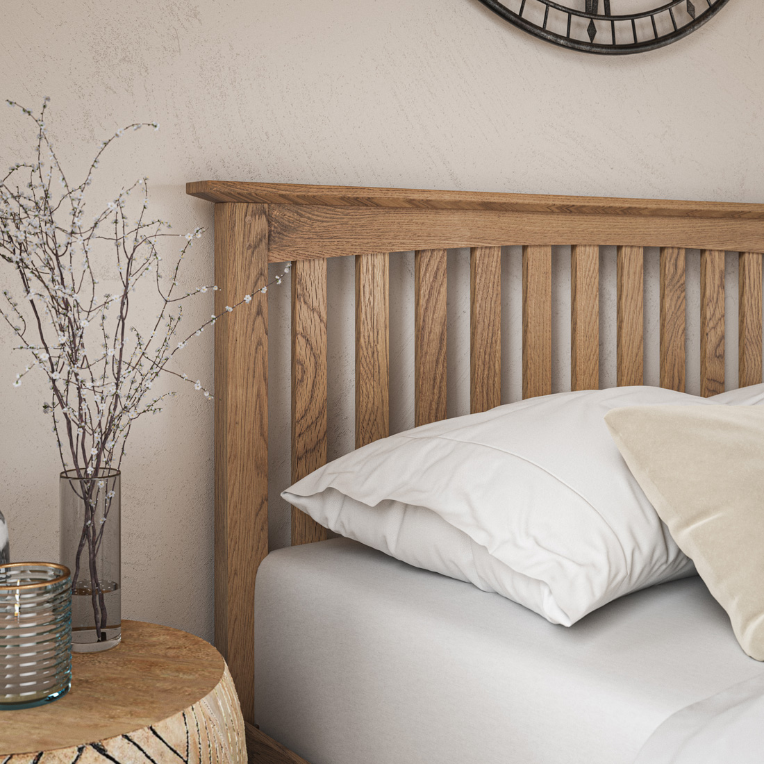 DUNKELD SOLID WOODEN OAK BED FRAME LOW FOOTBOARD SHAKER STYLE - DOUBLE/KING SIZE - Picture 19 of 22
