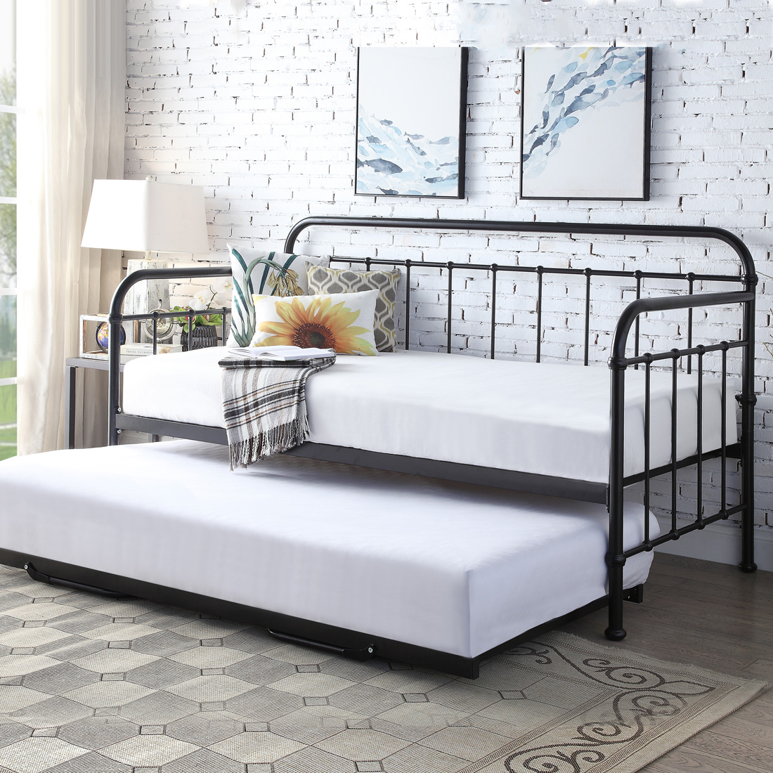 Setsail 3ft Metal Bed Frame Day Bed | for Living Room Children Room Guest Room | Single Bed Sofa bed |Fits for 90x190 cm Mattress | Black 37 ICKLEFORD INDUSTRIAL LIVING ROOM BEDROOM METAL DAY BED FRAME w GUEST TRUNDLE