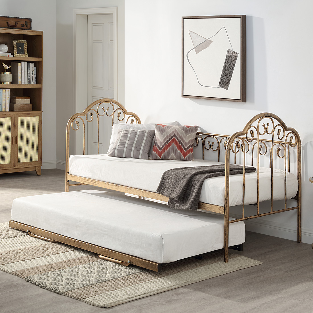 KNEBWORTH FRENCH SHABBY CHIC METAL DAY BED FRAME w GUEST TRUNDLE