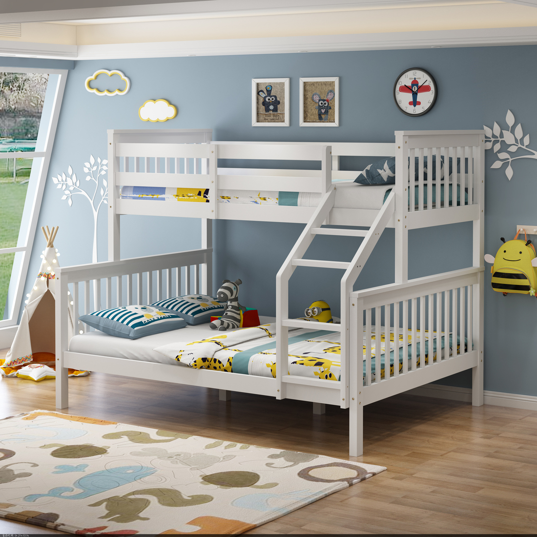 NOAH WHITE WOODEN TRIPLE SLEEPER BUNK BED SINGLE & DOUBLE - Picture 44 of 71