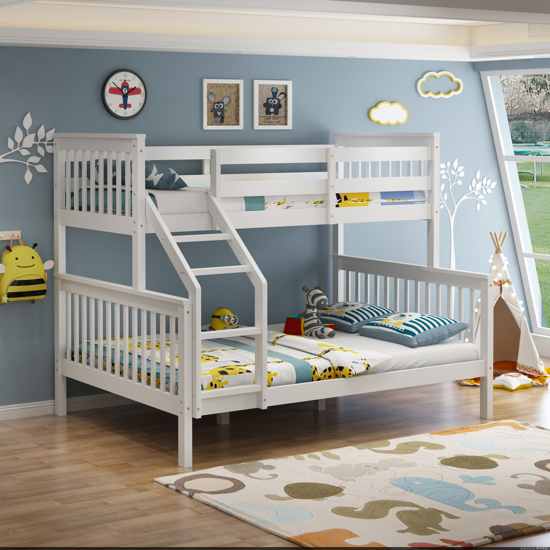NOAH WHITE WOODEN TRIPLE SLEEPER BUNK BED SINGLE & DOUBLE - Picture 25 of 71